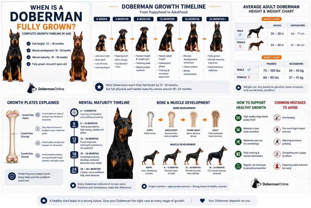 When Is a Doberman Fully Grown? Complete Growth Timeline by Age (2026 Guide)
