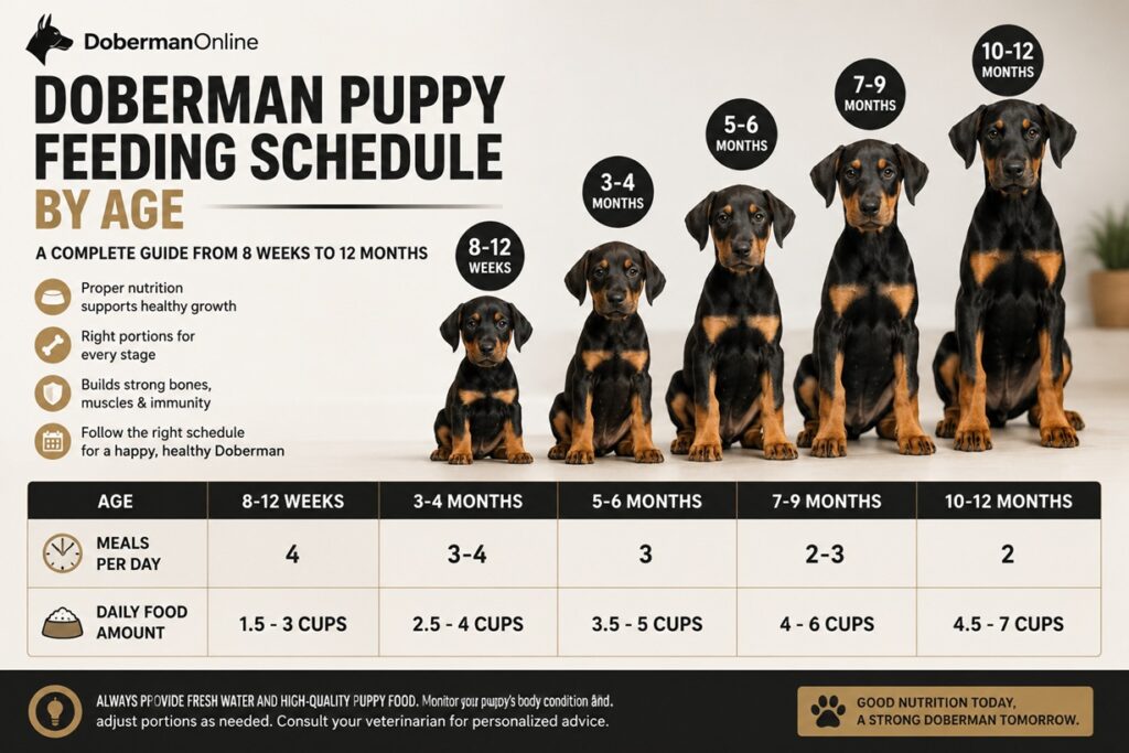 Doberman Puppy Feeding Schedule by Age: Complete Guide From 8 Weeks to 12 Months